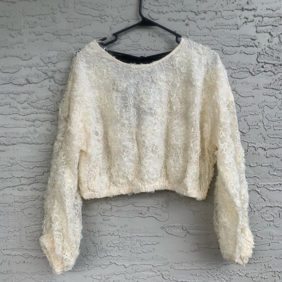 Zara Tops Zara White Lace Crop Top With Black Ties Poshmark